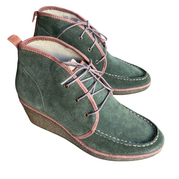 Olukai Green Wali Suede Moc Toe Wedge Heel Booties size 9 - Picture 12 of 14